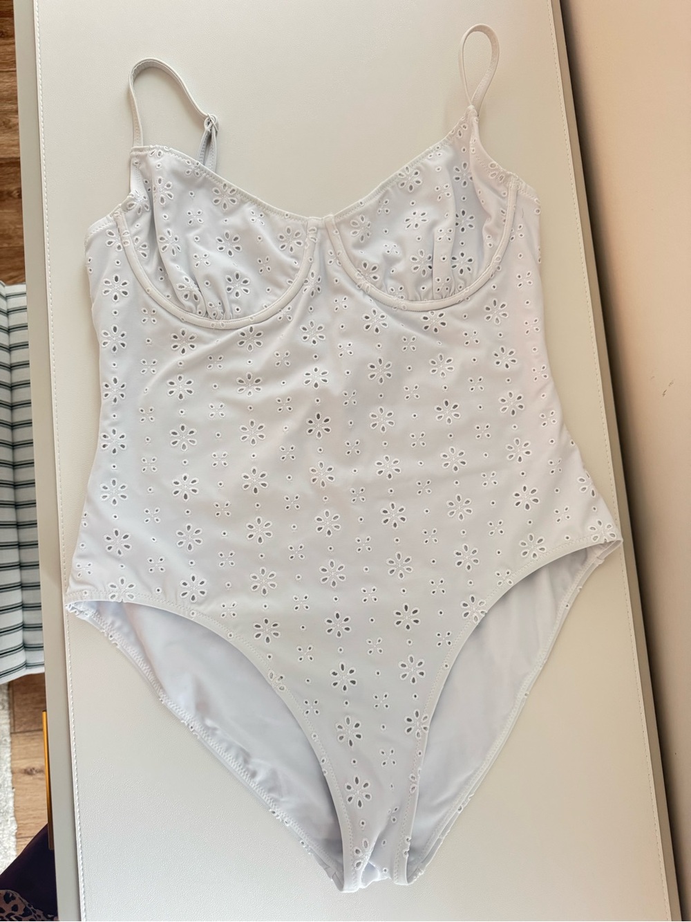 SOLID & STRIPED White Eyelet One-Piece